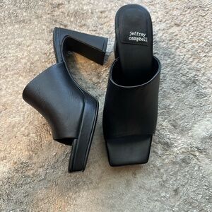 Jeffrey Campbell Black Leather Mules EUC